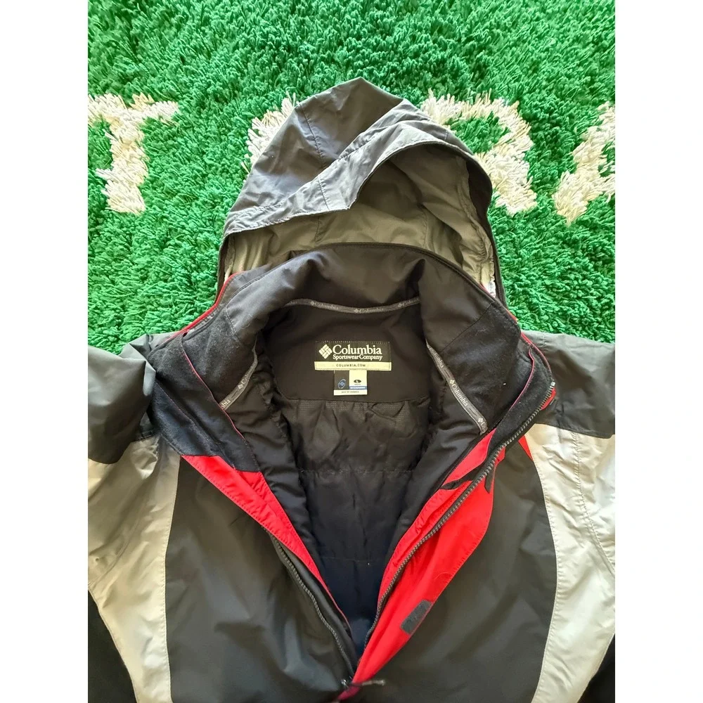 Columbia Interchange Jacket Mens L Grey Red Excellent Omni-Tech Waterproof Shell